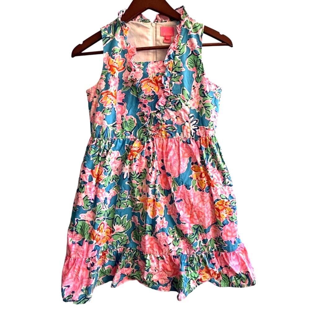 Lilly Pulitzer Girls Tersa Tiered Dress XL 14 Rose